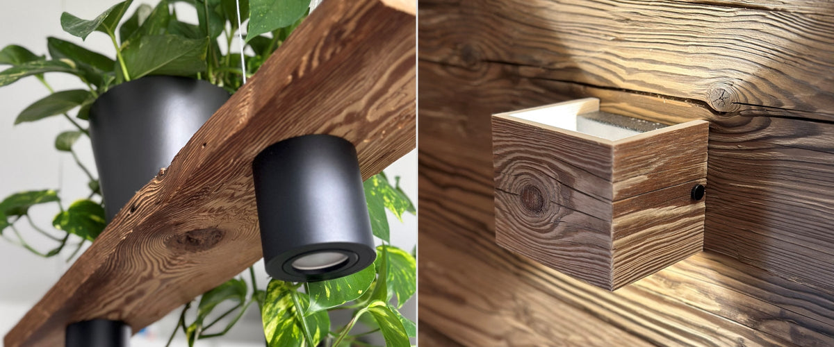 Wooden lighting made from reclaimed wood and oak for warm and natural interior design