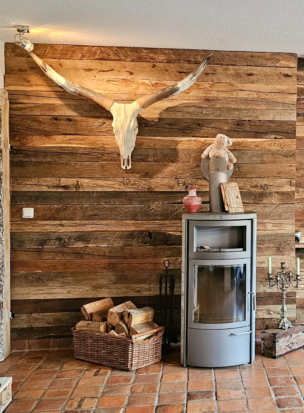 Rustic reclaimed oak wall cladding with natural aged character