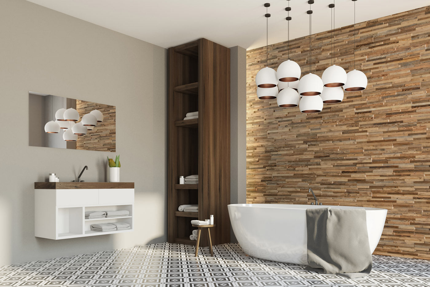 ALM M reclaimed wood panels used as a modern feature wall