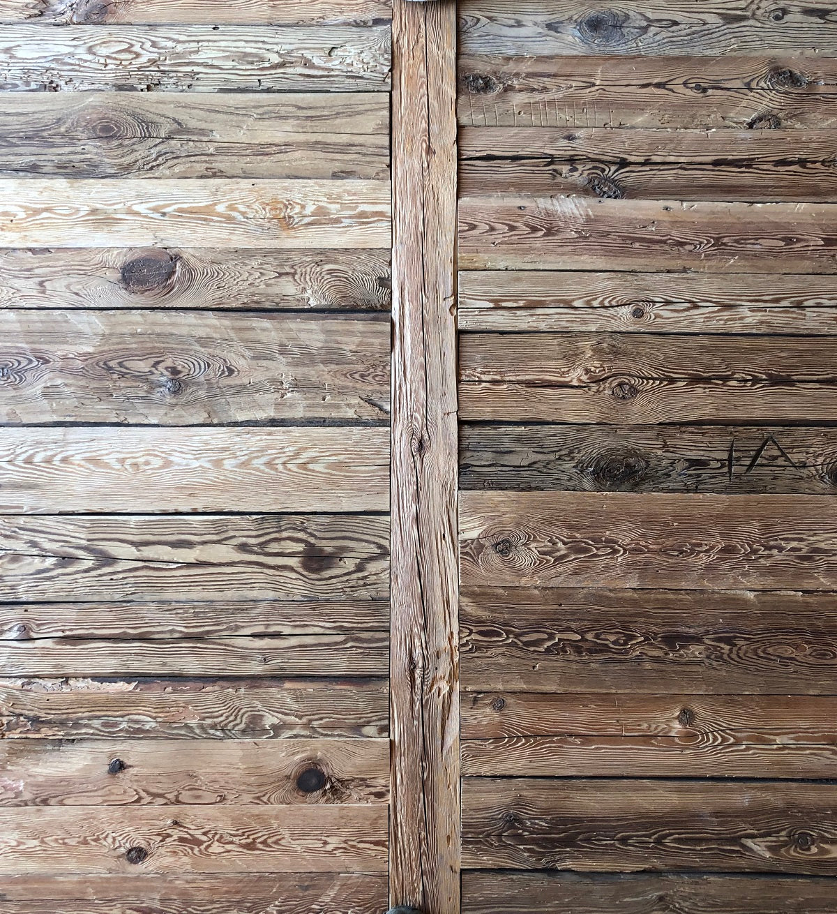 Rustic reclaimed wood boards with hand-hewn and brushed finish