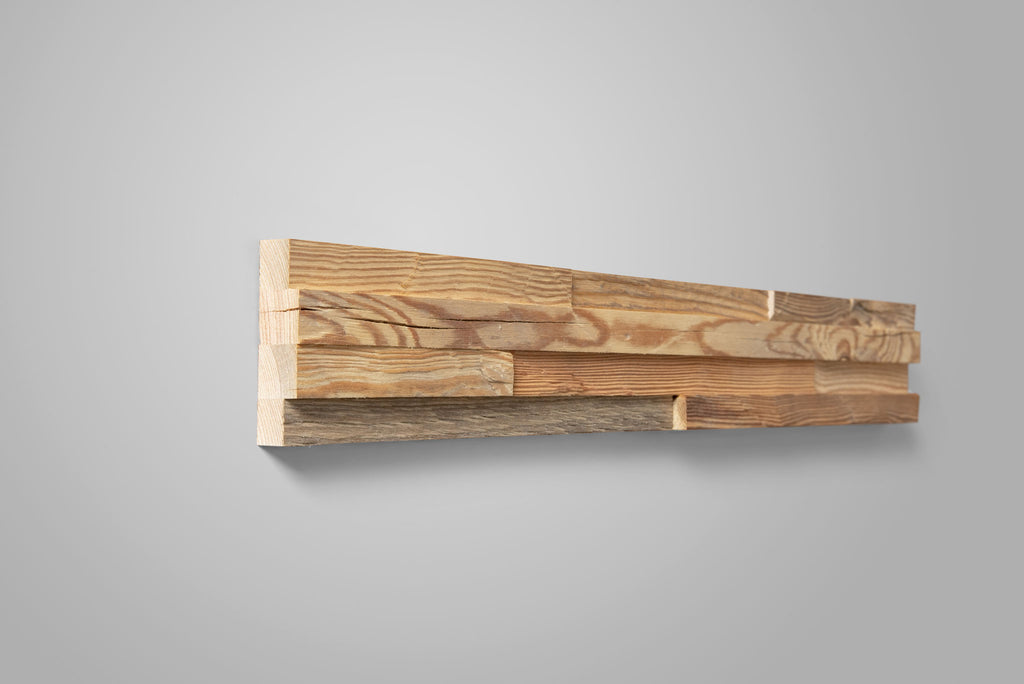 Close-up of ALM M reclaimed wood wall panels