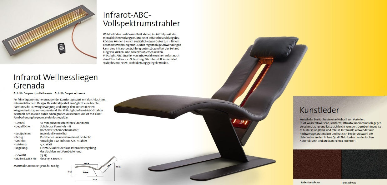 Grenada infrared lounger detail with back heater and remote control