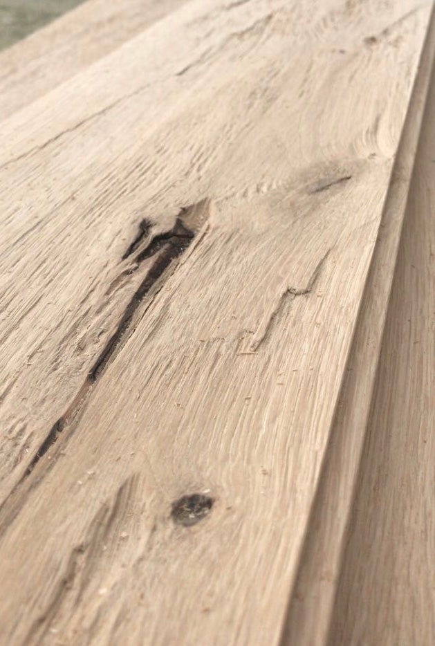 Rustic oak tongue and groove boards with hewn and brushed surface