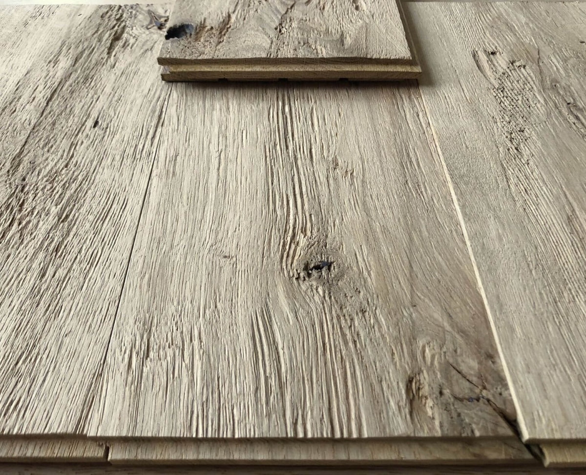 Rustic oak tongue and groove profile for continuous wall cladding installation