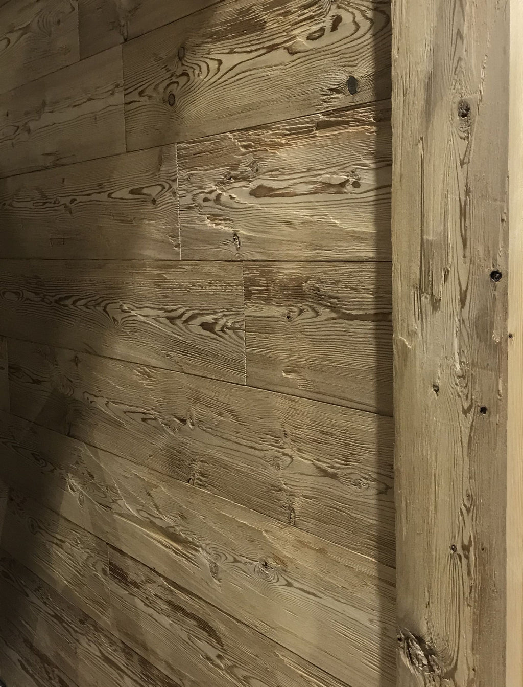 Steamed larch wood wall cladding with tongue and groove profile
