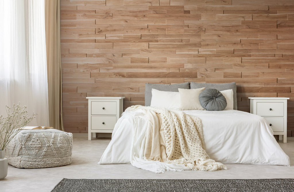 Oaky oak wall cladding installed in a bedroom