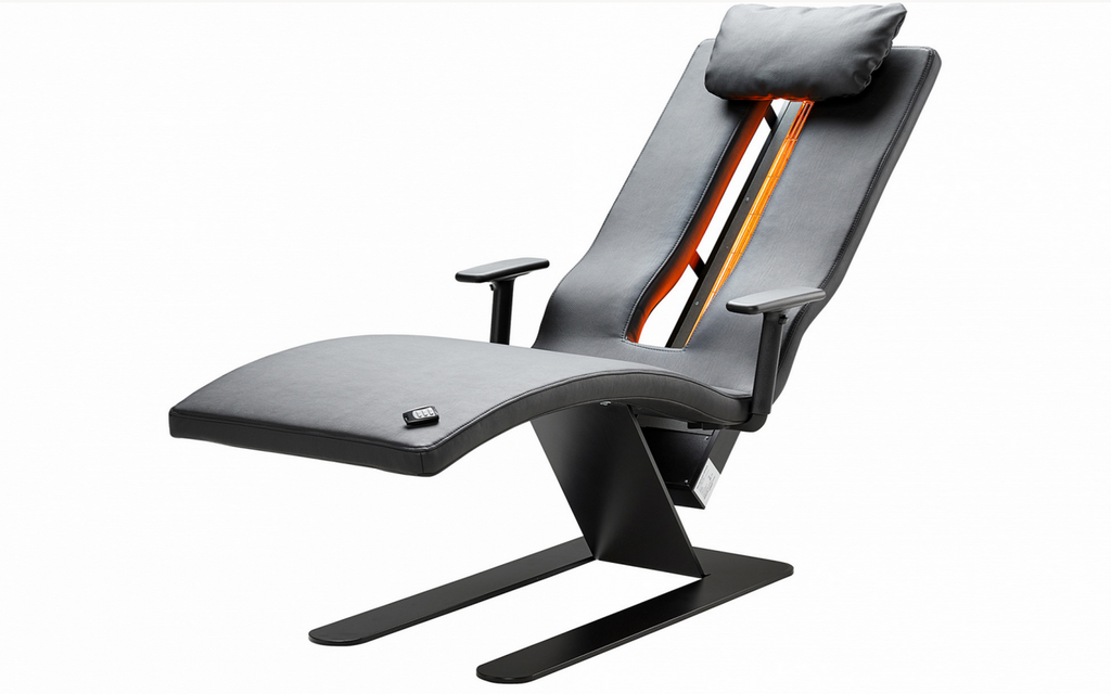 Grenada infrared lounger with curved metal frame and ergonomic reclining surface