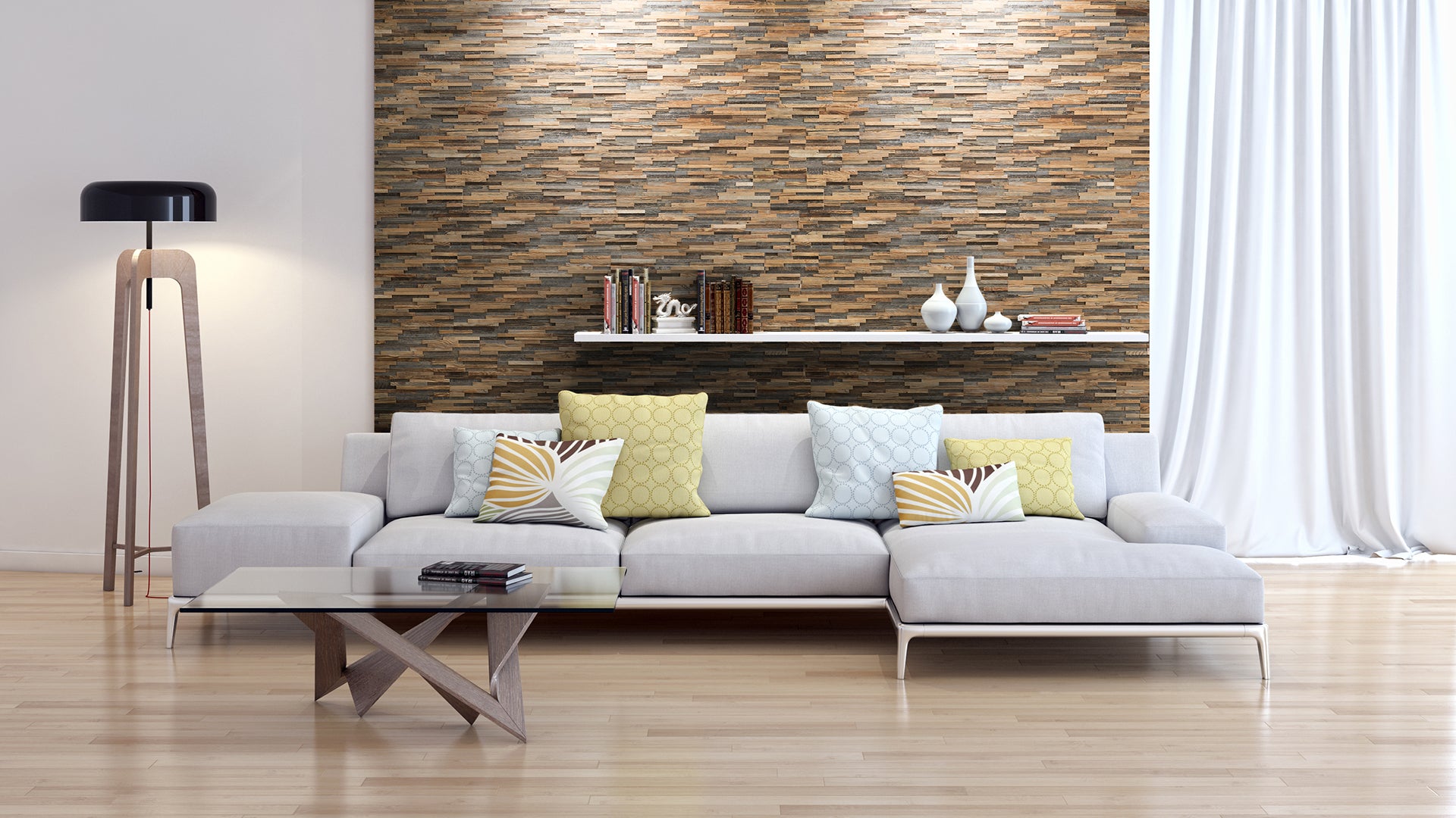 Kitzbühel S wall panels with varied reclaimed wood tones