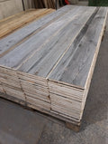 Grey reclaimed wood three-layer tongue and groove panel for chalet wall cladding