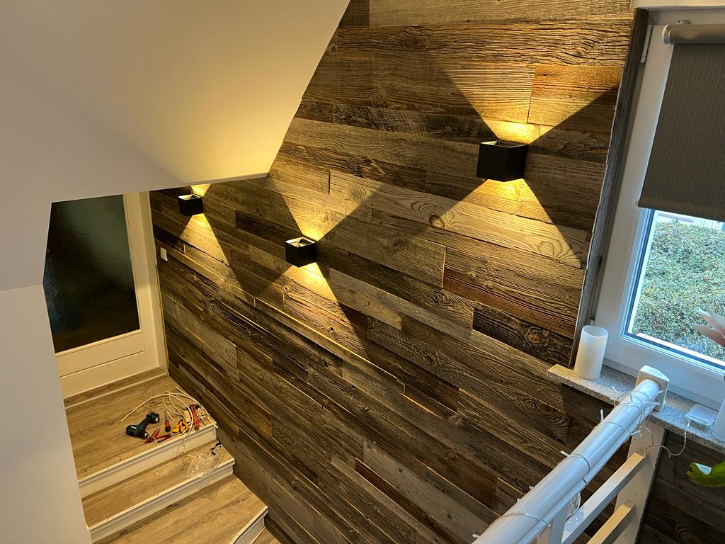 Vario Grey reclaimed wood wall cladding in a modern interior
