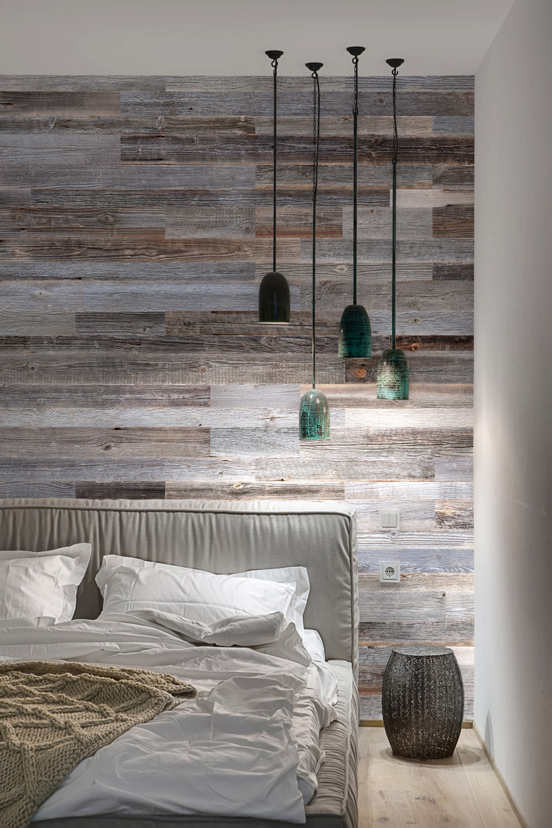 Close-up of Vario Grey reclaimed wood with mixed grey colour tones