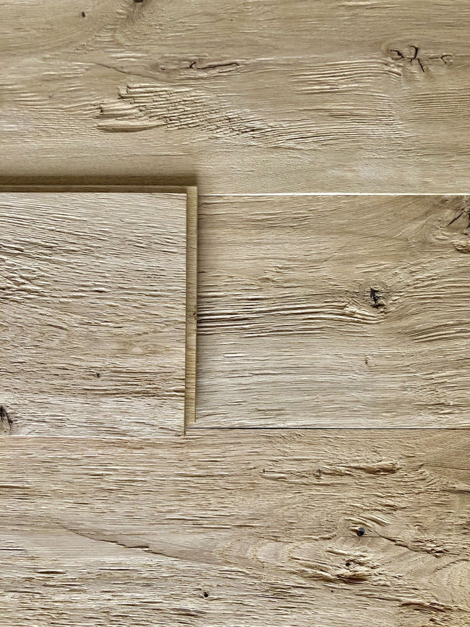 Rustic solid oak tongue and groove wall cladding with hewn and brushed surface