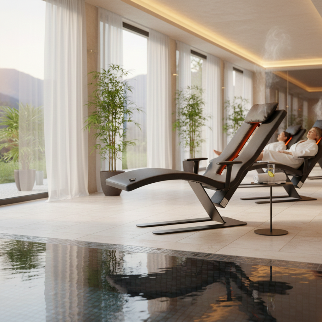 Grenada metal infrared lounger in a spa setting
