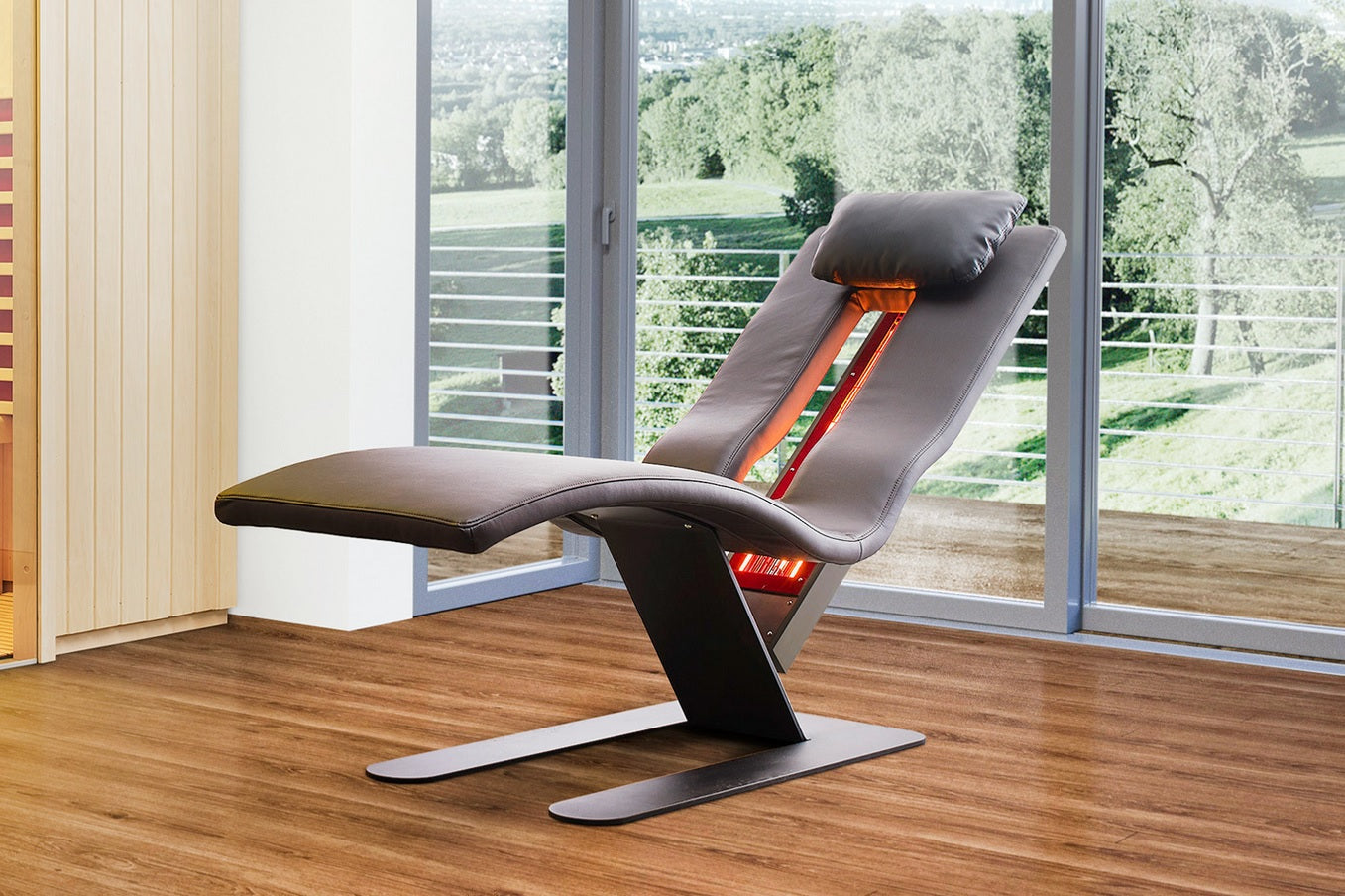 Grenada infrared lounger with 500 watt VITALlight IPX4 heater and adjustable headrest