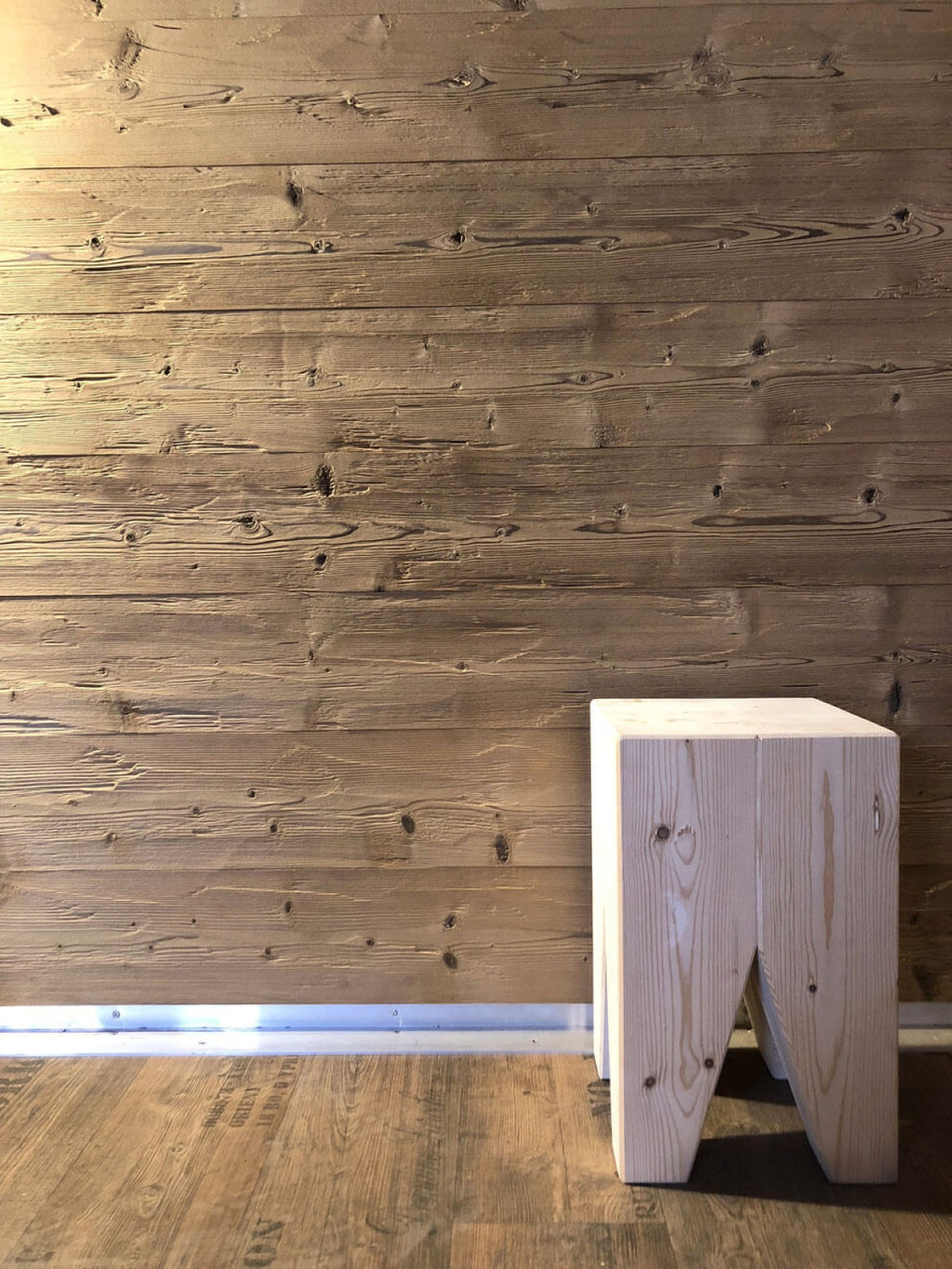 Brushed and hewn thermo spruce wood surface