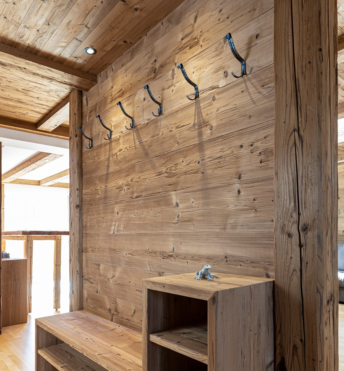 Hewn and brushed thermo spruce tongue and groove boards
