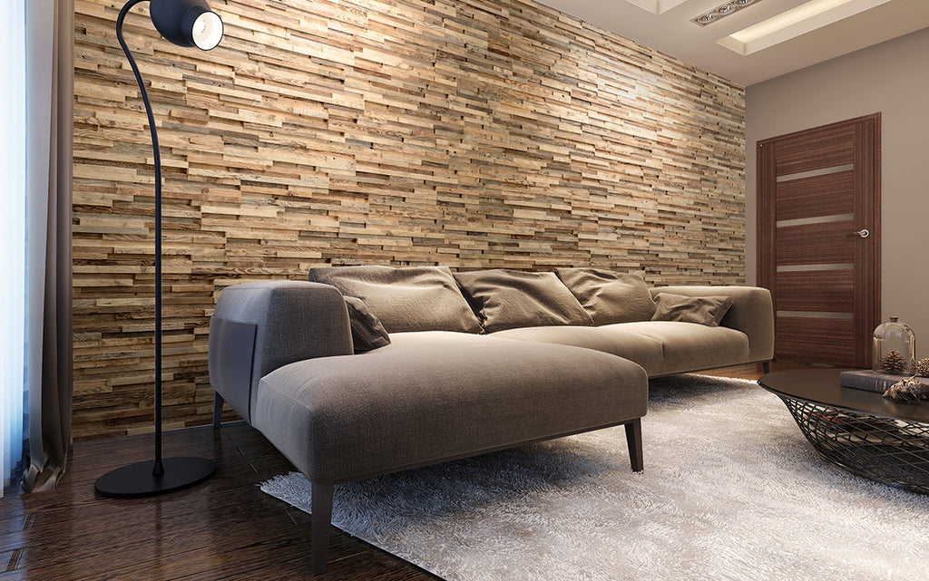 Reclaimed wood wall cladding for living rooms and bedrooms