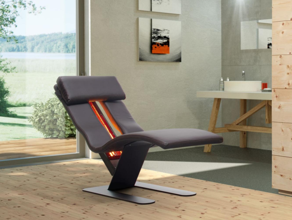 Wellness lounger with full-spectrum infrared heater and powder-coated metal frame